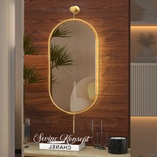 Sevinç Konsept Led'li Serenity Gold 38X70 cm Ayna, Dekoratif Koridor Duvar Salon Mutfak Banyo Ofis Makyaj Aynası