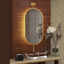 Sevinç Konsept Led'li Serenity Gold 38X70 cm Ayna, Dekoratif Koridor Duvar Salon Mutfak Banyo Ofis Makyaj Aynası