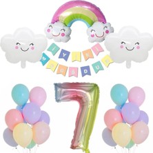 Tinky Winky Gökkuşağı Bulut Konsepti Yaş Doğum Günü Parti Kutlama Gökkuşağı Renkli Balon Zincir Seti