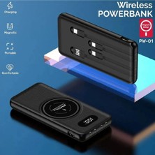 Yirmiyirmi Ticaret Wireless Şarj Özellikli Kablosuz Powerbank 10000 Mah, Usb, Micro, Lightning, Type-C Dahili Uçlar, LED Gösterge