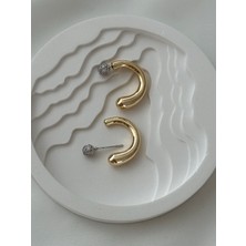 Mi Brillo Accessories Zirkon Taşlı Gold Şık Küpe