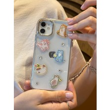 Paladyum Case iPhone 11 Uyumlu Sevimli Kedi Figürlü Simli Şeffaf Kılıf