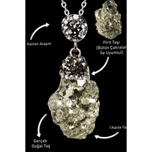 Tesbih Atölyesi Sertifikalı Zirkon Taşlı Ham Işlenmemiş Pirit Taşı Kolye