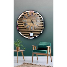 STE Desing Gümüş Yuvarlak Model Modern Sarkaclı Duvar Saat Ahşap Saat Wall Clock Yuvarlak Modern