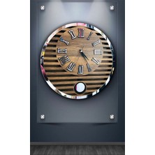 STE Desing Gümüş Yuvarlak Model Modern Sarkaclı Duvar Saat Ahşap Saat Wall Clock Yuvarlak Modern