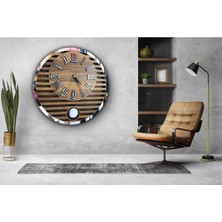 STE Desing Gümüş Yuvarlak Model Modern Sarkaclı Duvar Saat Ahşap Saat Wall Clock Yuvarlak Modern