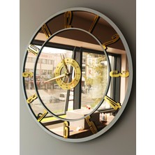 Yc Melonni Beyaz Gerçek Aynalı Duvar Saati 40 cm City Modern Salon Gold 40 x 40 Yuvarlak Modern