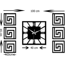 Odun Marketi 100 x 65 Dekoratif Yan Tablolu Duvar Saati Seti Ev Dekorasyonu Altın