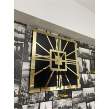 Beş Yıldız Store Kare Gold Duvar Saati Kare Model Mdf Üzeri Pleksi Roma Rakam 50X50 cm Siyah 50 x 50 Modern