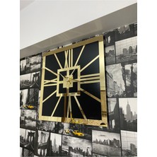 Beş Yıldız Store Kare Gold Duvar Saati Kare Model Mdf Üzeri Pleksi Roma Rakam 50X50 cm Siyah 50 x 50 Modern