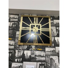 Beş Yıldız Store Kare Gold Duvar Saati Kare Model Mdf Üzeri Pleksi Roma Rakam 50X50 cm Siyah 50 x 50 Modern