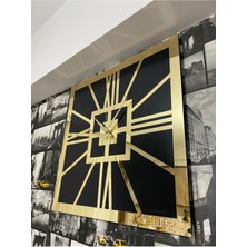 Beş Yıldız Store Kare Gold Duvar Saati Kare Model Mdf Üzeri Pleksi Roma Rakam 50X50 cm Siyah 50 x 50 Modern