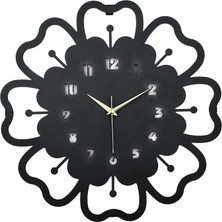 MOOCLOCK Yuvarlak Mercan Model Metal Lazer Kesim Akar Sessiz Mekanizmalı Duvar Saati (40*40 Cm) Siyah 40 x 4