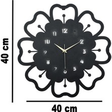 MOOCLOCK Yuvarlak Mercan Model Metal Lazer Kesim Akar Sessiz Mekanizmalı Duvar Saati (40*40 Cm) Siyah 40 x 4