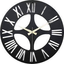 MOOCLOCK Siyah Roma Model Metal Lazer Kesim Akar Sessiz Mekanizmalı Duvar Saati (40*40 Cm) Yuvarlak Metal 40