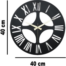 MOOCLOCK Siyah Roma Model Metal Lazer Kesim Akar Sessiz Mekanizmalı Duvar Saati (40*40 Cm) Yuvarlak Metal 40