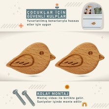 Üreet Kuş Desenli Sağa Bakan Bebek Çocuk Odası Ahşap Dolap Çekmece Kulpu 2'li Set