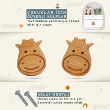 Üreet İnek Desenli Bebek Çocuk Odası Ahşap Dolap Çekmece Kulpu 2'li Set