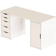 Dekorex Clm112-Beyaz Dolaplı Ve 5 Çekmeceli Çalışma Masası