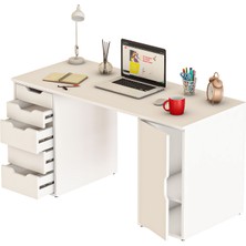 Dekorex Clm112-Beyaz Dolaplı Ve 5 Çekmeceli Çalışma Masası
