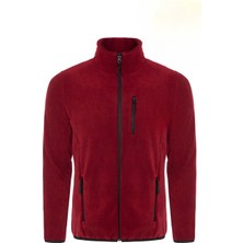 Butik Unisex Bordo Polar Standart Tam Fermuarlı 3 Cepli Polar Hırka