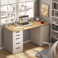 Dekorex Clm112-Meşe Dolaplı Ve 5 Çekmeceli Çalışma Masası