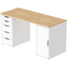 Dekorex Clm112-Meşe Dolaplı Ve 5 Çekmeceli Çalışma Masası