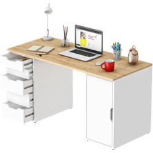 Dekorex Clm112-Meşe Dolaplı Ve 5 Çekmeceli Çalışma Masası