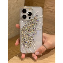 Paladyum Case iPhone 14 Pro Max Uyumlu Hologram Kristal Taşlı Kelebek Kanadı Desenli Şeffaf Kılıf