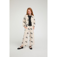 Escabel Yaprak Işlemeli Kız Ceket - Bej