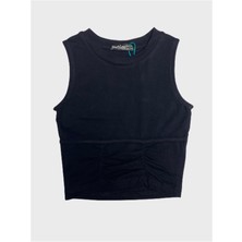 Woorage Önü Büzgülü Crop - Siyah