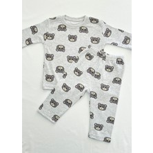 Drop Kids Bebek Pijama Uzun Gri Ayıcık Desen Yenidoğan Çocuk Pijama