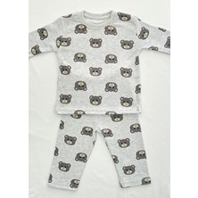 Drop Kids Bebek Pijama Uzun Gri Ayıcık Desen Yenidoğan Çocuk Pijama