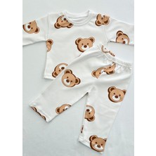 Drop Kids Bebek Pijama Uzun Büyük Kahve Ayı Desen %100 Pamuk Yenidoğan Çocuk Pijama
