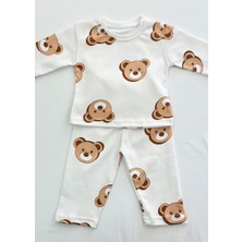 Drop Kids Bebek Pijama Uzun Büyük Kahve Ayı Desen %100 Pamuk Yenidoğan Çocuk Pijama