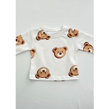 Drop Kids Bebek Pijama Uzun Büyük Kahve Ayı Desen %100 Pamuk Yenidoğan Çocuk Pijama