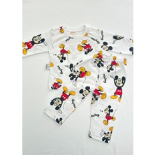 Drop Kids Bebek Pijama Uzun Mickey Desen %100 Pamuk Yenidoğan Çocuk Pijama