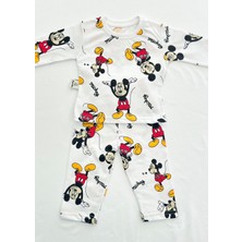 Drop Kids Bebek Pijama Uzun Mickey Desen %100 Pamuk Yenidoğan Çocuk Pijama