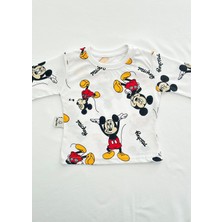 Drop Kids Bebek Pijama Uzun Mickey Desen %100 Pamuk Yenidoğan Çocuk Pijama