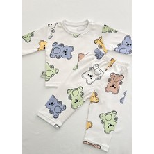 Drop Kids Bebek Pijama Uzun Yeşil Büyük Ayıcık Desen %100 Pamuk Yenidoğan Çocuk Pijama