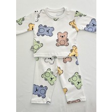 Drop Kids Bebek Pijama Uzun Yeşil Büyük Ayıcık Desen %100 Pamuk Yenidoğan Çocuk Pijama