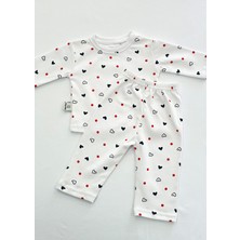 Drop Kids Bebek Pijama Uzun  Kalp Puan Desen %100 Pamuk Yenidoğan Çocuk Pijama