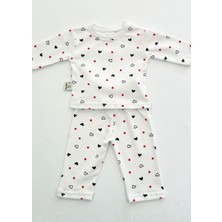 Drop Kids Bebek Pijama Uzun  Kalp Puan Desen %100 Pamuk Yenidoğan Çocuk Pijama