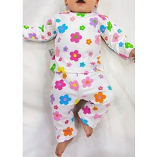 Drop Kids Bebek Pijama Uzun Renkli Çiçek  Desen %100 Pamuk Yenidoğan Çocuk Pijama