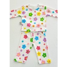 Drop Kids Bebek Pijama Uzun Renkli Çiçek  Desen %100 Pamuk Yenidoğan Çocuk Pijama