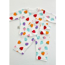 Drop Kids Bebek Pijama Takımı Renkli Çilek Desen %100 Pamuk Yenidoğan Çocuk Pijama