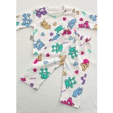 Drop Kids Bebek Pijama Takımı Renkli Ayıcık Desen %100 Pamuk Yenidoğan Çocuk Pijama