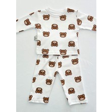 Drop Kids Bebek Pijama Takımı Uzun Ayıcık Desen %100 Pamuk Yenidoğan Çocuk Pijama
