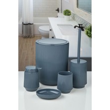 Zennur 5'li Set Çizgili Banyo Takımı - Antrasit Çizgili Yuvarlak 5'li Banyo Seti - 5 Parça Lüx Banyo Seti