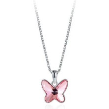 Monemel Kristal Pembe Taşlı Kelebek Kolye Küpe Set (Altın Kaplama)